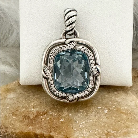 David Yurman Large Diamond Blue Topaz Labyrinth Enhancer Pendant .925 - Picture 2 of 10